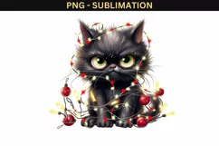 Black Christmas Angry Cat PNG Design for Sublimation Product Image 1