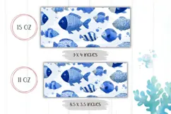 Watercolor Fish Mug Wrap, Ocean Mug PNG, Blue Fish PNG Product Image 2