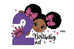 Second Birthday Girl Clipart SVG, Afro Girl with Pink Bows Product Image 2