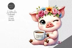 Pig clipart, Piglet clipart, Coffee clipart Product Image 1