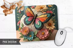 Butterfly and Flowers Wallpaper Mouse Pad PNG Design Product Image 1