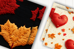 Embroidered Red Heart Fall Digital Paper Product Image 2