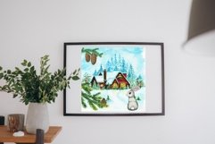 Watercolor clipart cozy home.Watercolor clipart village . Product Image 2