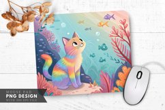 Underwater Rainbow Cat Mouse Pad PNG Design Product Image 1
