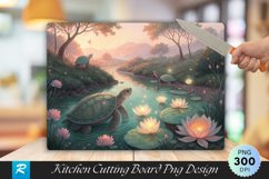 Pastel Turtle Oasis with Glowing Plants cutting board PNG Product Image 1