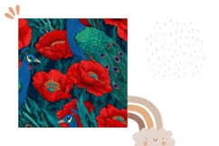 Poppy Pillow Design, Peacock Pillow Sublimation Design Product Image 2