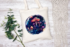 Cartoon Mushrooms Illustration PNG, Neon Night Forest PNG Product Image 2