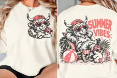 Summer Vibes Front Back Highland Cow PNG, Beach Cow Chest Ba Product Image 2