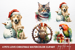 Pets Love Christmas Watercolor Clipart Product Image 1