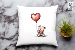 Cute Teddy Bear with Heart Balloon Clipart Sublimation PNG Product Image 3