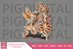 3D Layered Hummingbird with Daisy Flowers Product Image 3