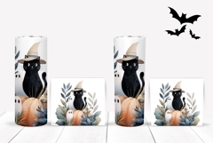 Cartoon Halloween Cat Tumbler Wrap, Halloween Ghost Tumbler Product Image 2