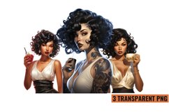 Watercolor Vintage Pin Up Black Coffee Clipart PNG Product Image 1