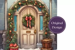 Watercolor Christmas Door Tumbler Wrap Design Product Image 2