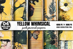 Yellow Whimsical Junk Journal Paper Bundle PNG Product Image 3