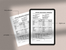 Classic High School Transcript Template, MS Word, docs Product Image 2