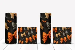 Orange Bows Tumbler Design, Cartoon Halloween Bats Tumbler Product Image 2