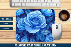 Watercolor Blue Rose Mouse Pad | Mouse Pad Sublimation Product Image 1