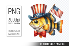 4th of July Fish Clipart PNG, Fish illustration for crafts Product Image 1