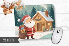 Cheerful Santa by Wooden Cabin Mouse Pad Sublimation PNG Product Image 1
