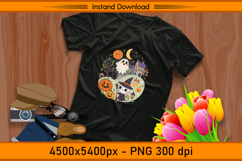 Cute Witch Cat &amp; Ghost Halloween Scene Sublimation PNG Product Image 2