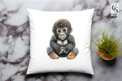 Cute Watercolor Baby Gorilla Clipart Sublimation PNG Product Image 2