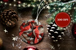 3D Christmas Round Sign, 3D Red Cardinals Ornament PNG Product Image 2