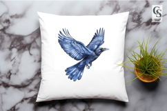 Watercolor Flying Crow Raven Bird Clipart PNG Product Image 2