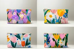 Cartoon Tulips Cosmetic Bag, Flowers Cosmetic Bag Print Product Image 2