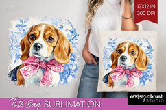 Beagle Dog Tote Bag Blue Toile Tote Bag PNG Sublimation Product Image 1