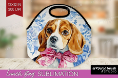 Beagle Dog Lunch Bag Blue Toile Lunch Bug PNG Sublimation Product Image 1