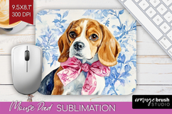 Beagle Dog Mouse Pad Sublimation Blue Toile Mousepad PNG Product Image 1
