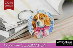 Beagle Dog Keychain PNG Blue Toile Keychain Sublimation Product Image 1
