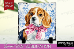 Beagle Dog Slate PNG Blue Toile Square Slate Sublimation Product Image 1