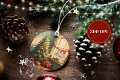 Watercolor Christmas Ornament, Winter Round Ornament Design Product Image 2