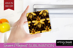 Bee Magnet Sublimation - Honey Bee Square Magnet PNG Product Image 1