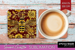 Bee Square Coaster - Honey Bee Coaster PNG Sublimation Product Image 1