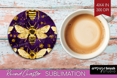 Bee Round Coaster - Honey Bee Coaster PNG Sublimation Product Image 1