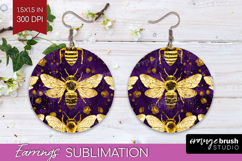 Bee Round Earrings - Honey Bee PNG Sublimation Product Image 1
