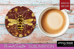Bee Round Coaster - Honey Bee Coaster PNG Sublimation Product Image 1