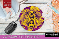 Bee Car Coaster - Honey Bee Coaster PNG Sublimation Product Image 1