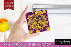 Bee Magnet Sublimation - Honey Bee Square Magnet PNG Product Image 1