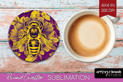 Bee Round Coaster - Honey Bee Coaster PNG Sublimation Product Image 1