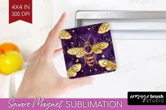 Bee Magnet Sublimation - Honey Bee Square Magnet PNG Product Image 1