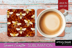 Bee Square Coaster - Honey Bee Coaster PNG Sublimation Product Image 1