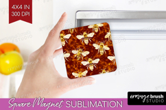 Bee Magnet Sublimation - Honey Bee Square Magnet PNG Product Image 1