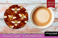 Bee Round Coaster - Honey Bee Coaster PNG Sublimation Product Image 1