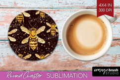 Bee Round Coaster - Honey Bee Coaster PNG Sublimation Product Image 1