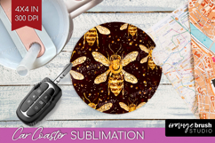 Bee Car Coaster - Honey Bee Coaster PNG Sublimation Product Image 1