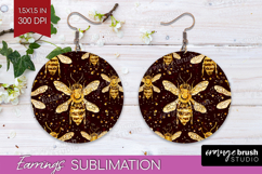 Bee Round Earrings - Honey Bee PNG Sublimation Product Image 1
